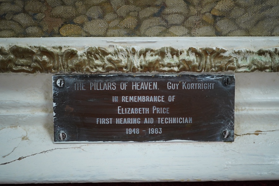 Guy Kortright (1877-1948), oil on canvas, ‘The pillars of heaven’, signed, applied plaque to the frame, ‘In remembrance of Elizabeth Price, first hearing aid technician’, 75 x 62cm. Condition - poor